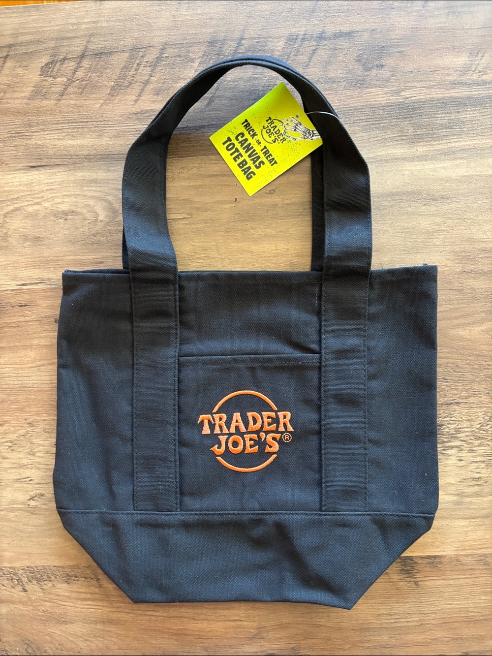 Trader Joe's Trick-or-Treat Mini Canvas Tote Bag Black & Orange NWT